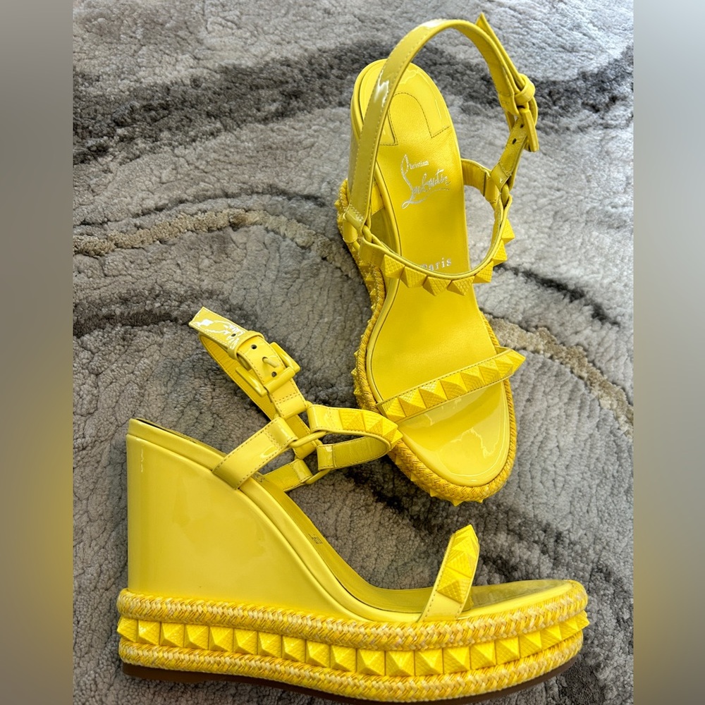 Christian Louboutin Pyraclou 110 Yellow Spike Wedges